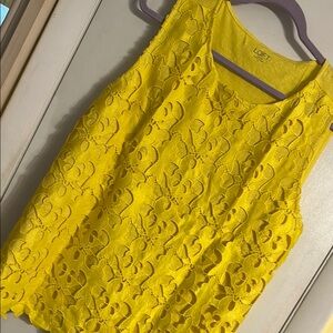 LOFT Vibrant Yellow Floral Lace Tank Top